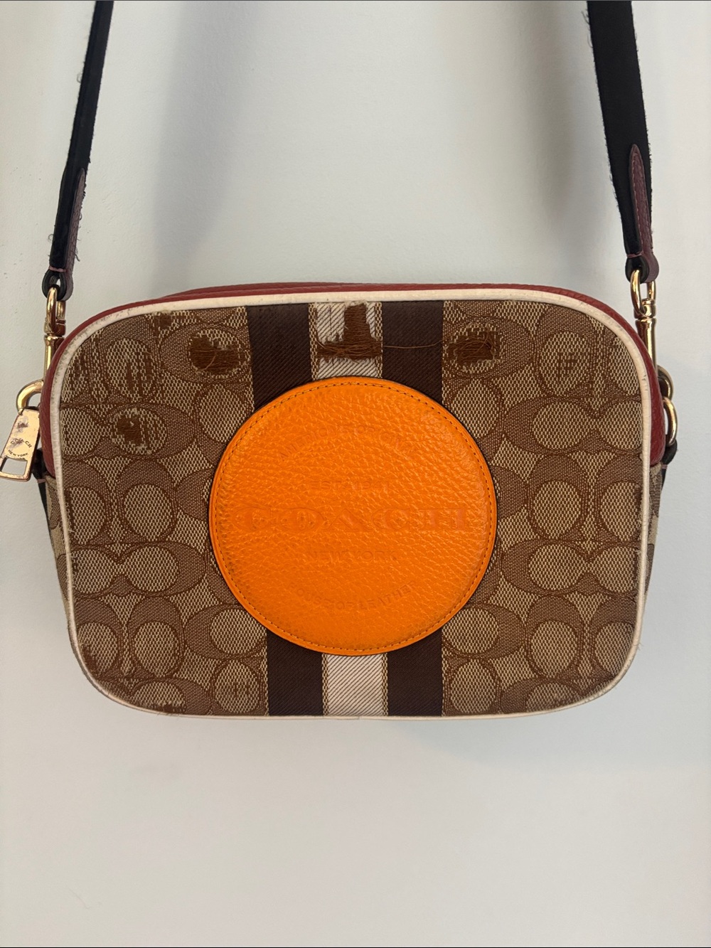 Coach Dempsey camera bag Brown Canvas and leather  Crossbody with Orange Patch